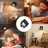 Lampe murale LED magnétique à rotation 360°, rechargeable par USB, à intensité variable par toucher, pour lecture, chambre à coucher