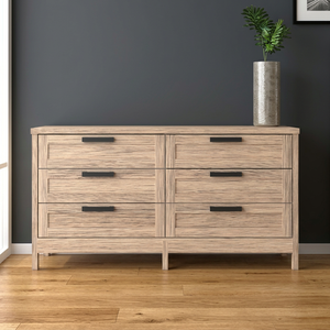Furnizone Nordic Modern Wide Panel Dresser <b>6</b> <b>Drawer</b> Wooden Organizer Cabinet for Condo Bedroom Living Room Kitchen Bathroom - Product Image 2