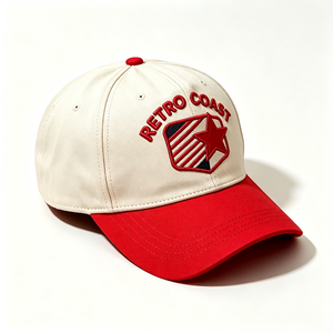 Gorra de Béisbol Retro Coast Bordada de 6 Paneles, Unisex, Corona Blanca, Visera Curva Roja, 100% Algodón Lavado, Bordado de Estrella y Puntos - Product Image 4