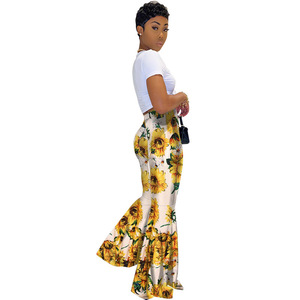 Summer new European and American style printed high waisted flared pants vacation style plus size <b>tight</b> pants for women - Product Image 5