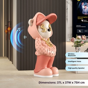 Grande sculpture d'ours en résine peinte, style art populaire de dessin animé, tendance, pour décoration au sol dans le salon, l'entrée ou pour exposition à domicile - Product Image 6