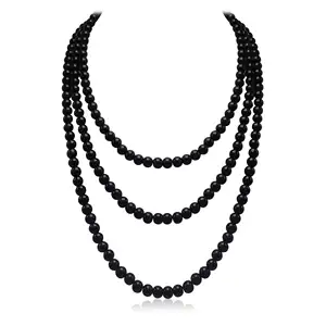 Statement Elegant Triple-Layered Faux Pearl Necklace for Women Classic Cream White Black and Red Costume Jewelry