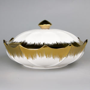 Bol à Halwa et Friandises Motif Doré Pot en Céramique Nordique à Deux Anses <span class=keywords><strong>Cocotte</strong></span> en Céramique Chauffage au Feu Faitout à Soupe Casseroles pour la Cuisson - Product Image 3