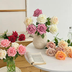 وردة صناعية كبيرة فاخرة بحجم 12 سم، تبدو حقيقية عند اللمس، مصنوعة من الحرير واللاتكس، وردة وهمية كبيرة بلون وردي ترابي للبيع بالجملة - Product Image 5