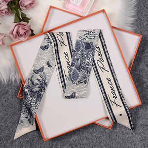 Écharpe en soie vintage florale pour femmes, 100x6 cm, accessoires pour cheveux, écharpe longue et étroite pour mariage et fête - Product Image 1