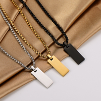 Collier pour homme en acier inoxydable anti-ternissement, plaqué or, avec pendentifs rectangulaires vierges pour gravure laser