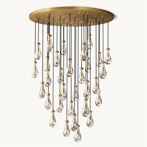 Lámpara de estilo moderno gota de lluvia espiral cristal latón candelabro de cristal gota colgante luz cristal colgante luces