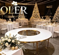 Table de salle à manger ronde creuse Oler Premium Full Moon avec support en métal doré et plateau blanc – Mobilier pour mariages, hôtels, banquets et événements