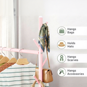 Pink Metal <b>Clothing</b> <b>Rack</b> with Wheels Double Tier Storage Shelf for Living Room Modern Multifunctional Wardrobe <b>Stand</b> - Product Image 2