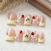 Uñas Postizas Acrílicas Francesas de Lujo, Diseño 3D Curvo, Hechas a Mano, PMMA, Cobertura Total, Desmontables, 10 Piezas