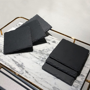 Wholesale Black Non-Slip Engraving Drink Slate Stone Bulk Coasters Set Square Blank Gift Box With Holder - Product Image 3