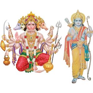 สติกเกอร์ติดผนังศิลปะสมัยใหม่งานฝีมือ parijat หลากสี panchmukhi Lord hanuman Ji and RAM Ji - Product Image 1