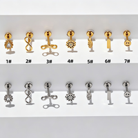Perhiasan Tubuh Tragus Helix Mini Flat Back Labret Stud Berulir Dalam dari Baja Tahan Karat YW 16G