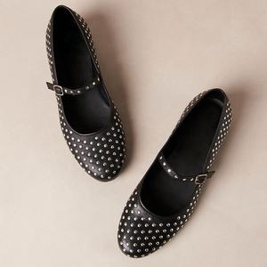 Black White Mary Jane fibbia <span class=keywords><strong>ballerine</strong></span> borchiate con Allover borchie scarpe da donna - Product Image 5