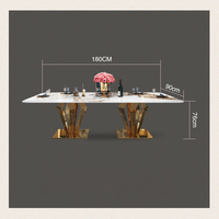Table à manger rectangulaire moderne de luxe en pierre frittée et acier inoxydable pour hôtel et entrepôt, 8 places