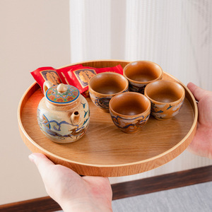 ถาดเสิร์ฟไม้ทรงกลมสีแดง ชุดสำหรับชา กาแฟ ใช้ในโรงแรม YP - Product Image 2
