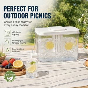 4L Water Filter Dispenser Cold Kettle Juice Water Pitcher Beverage Filter Drink Container for <b>Refrigerator</b> with Metal Rack - Product Image 2