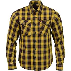 2025 cuir MNG11666 chemise en flanelle de coton à manches longues pour hommes noir et rouge avec accents jaunes - Product Image 3