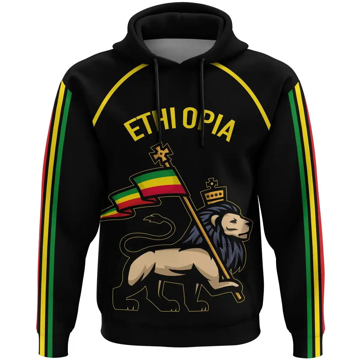 Эфиопский флаг, Роскошный дизайнерский балахон с изображением Льва, толстовка с Регланом, дропшиппинг, товары для 2023, Свободный пуловер с индивидуальным логотипом