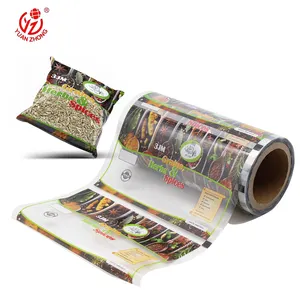 Película de plástico para embalaje de alimentos, rollo de película personalizada de fábrica de impresión China para especias/salsa de tomate/aceite de oliva