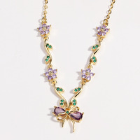 Collier Papillon Série Bambou avec Pendentif Fleur de Pêcher et Diamants, Style Sportif, Vente Flash, Cadeau Idéal pour Femme