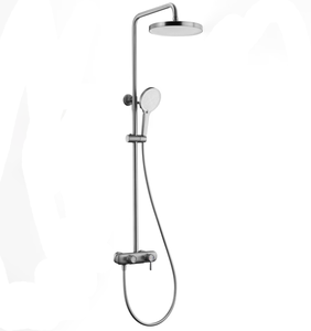 <span class=keywords><strong>Colonne</strong></span> <span class=keywords><strong>de</strong></span> <span class=keywords><strong>douche</strong></span> murale contemporaine en <span class=keywords><strong>cuivre</strong></span> <span class=keywords><strong>thermostatique</strong></span> avec finition chromée polie, double poignée, pommeau <span class=keywords><strong>de</strong></span> <span class=keywords><strong>douche</strong></span> pluie et barre coulissante en ABS - Product Image 1