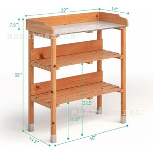 Wooden Multi Tier Shelf 3 Floors With <b>Hooks</b> For <b>Garden</b> Tools And Plants Storage Outdoor Use - Product Image 4