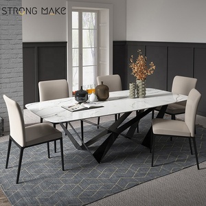 Foshan <strong>Square</strong> <strong>Dinning</strong> Italian White Marble Top High End Quality Black Metal Leg 6 Seaters Dining <strong>Tables</strong> and Chairs Set - Product Image 1