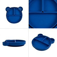 Assiette à ventouse divisée en silicone de qualité alimentaire sans BPA, motif chat, lapin, ours, ensemble d'alimentation pour bébé avec cuillère et fourchette, vaisselle personnalisée pour enfants