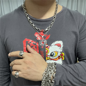 <b>Titanium</b> Steel Hollow Round Pendant Geometric Design Men's Necklace Retro Punk Style Fashion Jewelry Gift 120144 - Product Image 4
