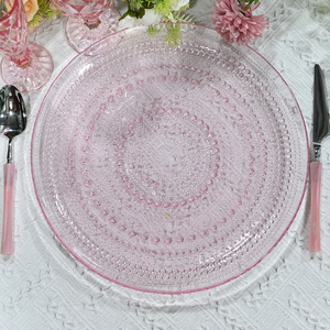 Assiettes de présentation rondes en verre <span class=keywords><strong>rose</strong></span> cristal de 13 pouces, style vintage, à pois en relief, décoratives, pour mariages, hôtels et fêtes, vente en gros - Product Image 1