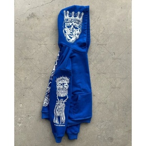 Sweat à capuche personnalisé en molleton épais bleu, imprimé crâne graphique gothique, style streetwear oversize Y2K, style skate, OEM ODM - Product Image 4