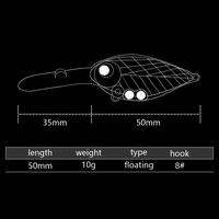 LETOYO 10g 50mm Long Tongue Crank Bait 3D Laser Mini Leurre de pêche Deep Dive Crank Lure pour Bass Mandarin Fish