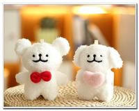 Porte-clés en peluche en forme de cœur avec figurine de chien de dessin animé mignon, rembourrage en coton PP, accessoires brodés