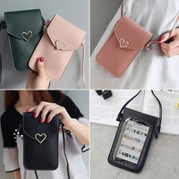 Tas selempang kecil wanita, dompet ponsel layar sentuh kulit Pu pemegang kartu