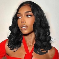 Perruques Lace Front en Cheveux Humains Péruviens Bruts Pas Chères, Courtes Coupe Pixie, Ondulées, avec Dentelle HD, pour Femmes Noires