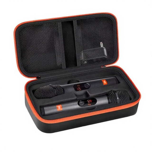 Portable EVA Wireless Microphone Case Shockproof Carrying Bag Hard Shell Storage Box for 2 Handheld Mics