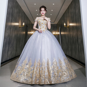 Women's Evening Gown Silver Gray Tulle Long Skirt Stage Performance Wear 3D Stereoscopic Patterns Polyester Fiber - Product Image 2