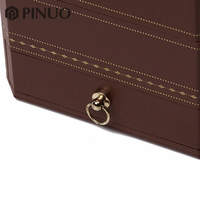 Boîte à bijoux de luxe personnalisée PINUO, boîte à bijoux en cuir marron avec tiroir, boîte à bijoux de voyage, boîte de rangement pour bijoux en daim