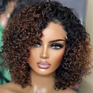 วิกผมลูกไม้ด้านหน้าผมบ๊อบหยิกสีน้ำตาลผมมาเลเซีย - Product Image 2