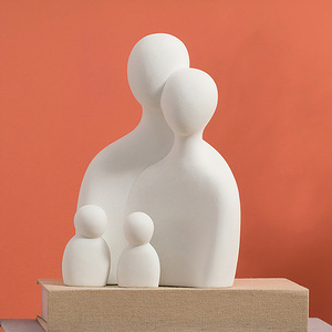 Conjunto de 3 estátua moderna de família de cerâmica, acessórios de decoração de casa única, item de ornamento de mesa ajustável - Product Image 1
