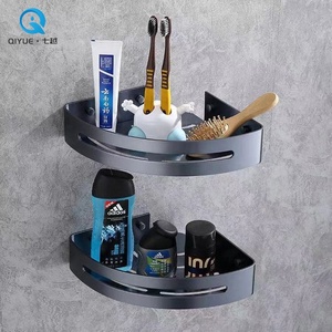 Giá rẻ treo tường màu đen vàng xám đơn Tier tam giác phụ kiện phòng tắm vòi sen nhôm góc kệ - Product Image 4