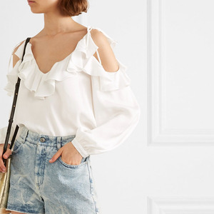 Nouveau Design Sexy Spaghetti Sangle Crop Top coton Dames À Volants <span class=keywords><strong>Blouse</strong></span> Blanche - Product Image 1