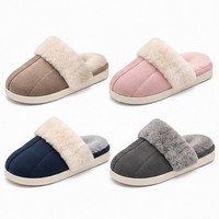 Pantoufles mules matelassées avec bande en peluche, couleur taupe, pour l'intérieur, hiver, chaussures de maison