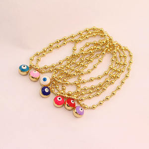 BM1173 enfants Protection minuscule 18k plaqué or boule perlée émail mauvais yeux Jingle Bell boule bracelet à breloques pour filles garçons - Product Image 4