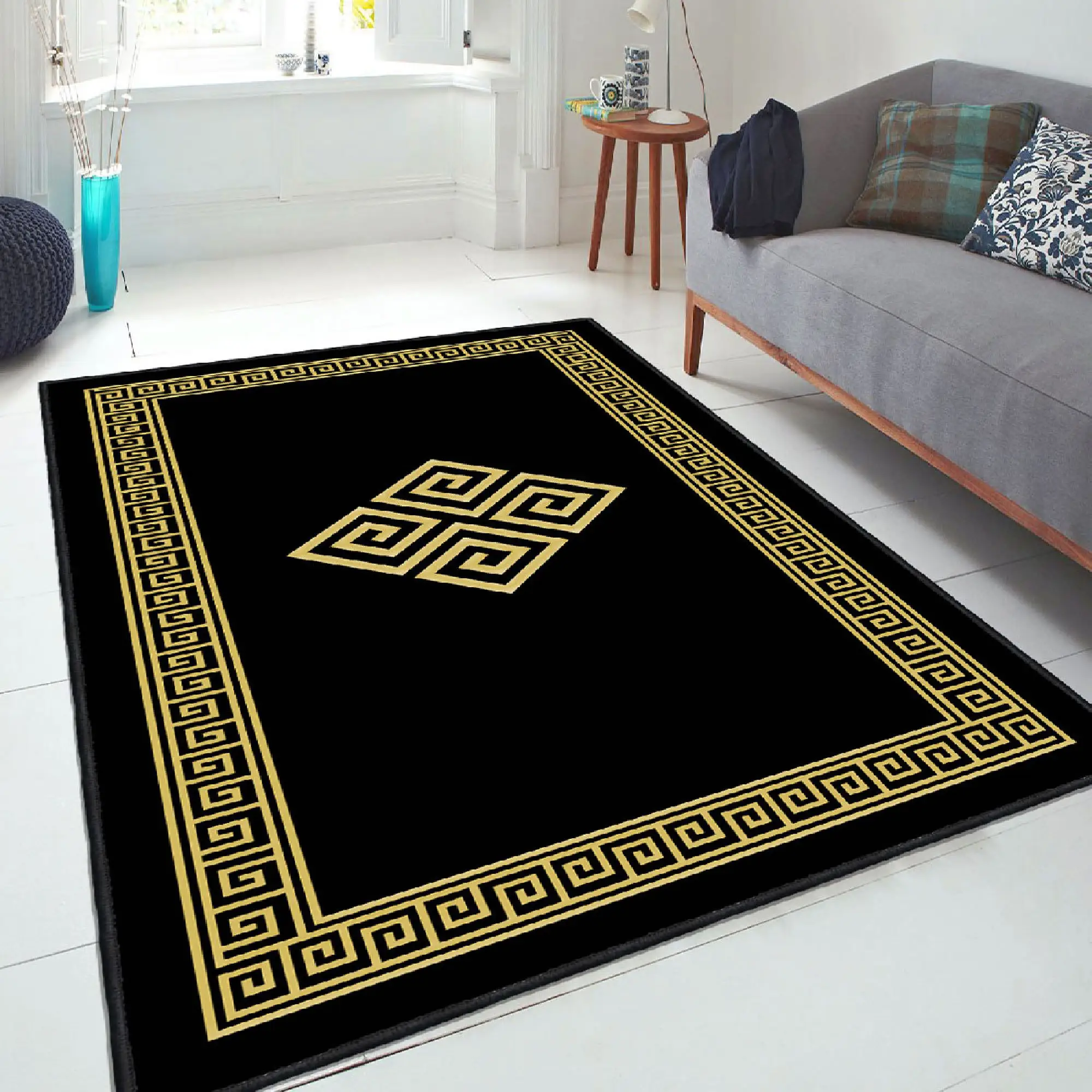 home decor luxury Polyester golden diamond velvet carpet 3D print Carpets rugs