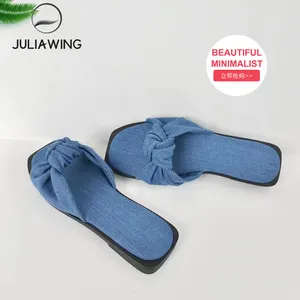 Light Luxury Ladies Denim Slippers With Square Toe Breathable And Slip-Resistant Fashionable Trend