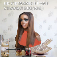 Wig rambut panjang HD T1B 5*5 13*6 warna cokelat mentah Vietnam tanpa lem, potongan blunt, transparan untuk wanita, rambut lurus alami SDD Bob Wig
