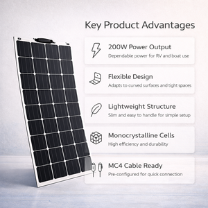 Panel Solar Flexible de 200W, Módulo Solar Monocristalino Ligero para Uso Fuera de la Red en Autocaravanas y Embarcaciones - Product Image 2