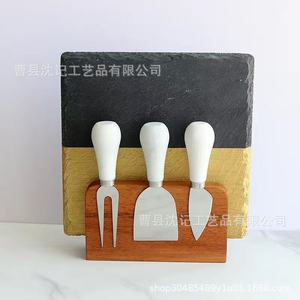 Portacuchillos de madera con juego de cuchillos para queso magnéticos, bloque de madera de acacia para uso en la cocina - Product Image 1